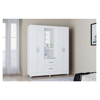 Cômoda 868 4 Gavetas E 1 Porta Com Guarda Roupa Solteiro Córdoba 4 Portas Branco Brilho - Poquema