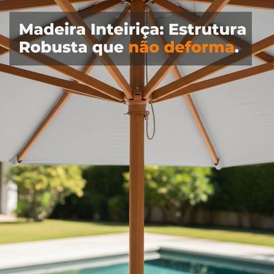 Guarda Sol Ombrelone Madeira 3m Com Proteção Uv Para Piscina Jardim Azul