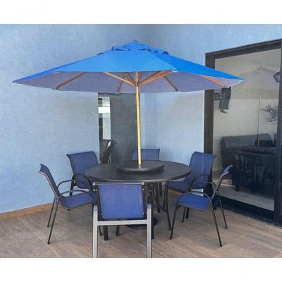 Guarda Sol Ombrelone Madeira 3m Com Proteção Uv Para Piscina Jardim Azul