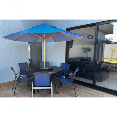 Guarda Sol Ombrelone Madeira 3m Com Proteção Uv Para Piscina Jardim Azul