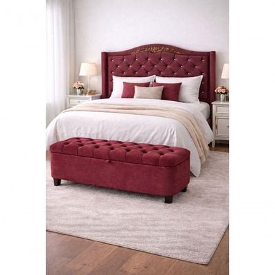 Kit De Quarto Lisboa Cabeceira De Cama Box E Calçadeira Baú Casal 140 Cm Suede Bordo Eli Móveis E Decoração