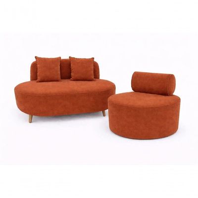 Kit Sofá Orgânico Feijão Para Sala Quarto 115 Cm 02 Almofadas E Poltrona Orgânica Decorativa Flora Veludo Terra Cota