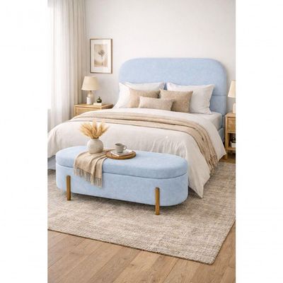 Kit Atenas Cabeceira De Cama Box Orgânica E Recamier Calçadeira Baú Casal 140 Cm Suede Azul Bebê Eli Móveis E Decoração