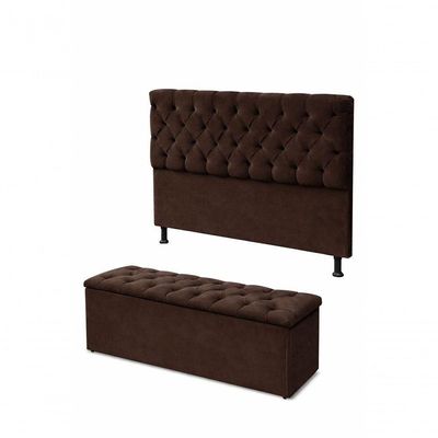 Kit Cabeceira De Cama Box Com Calçadeira Baú Mirage Capitonê Casal 140 Cm Suede Marrom Eli Móveis E Decoração