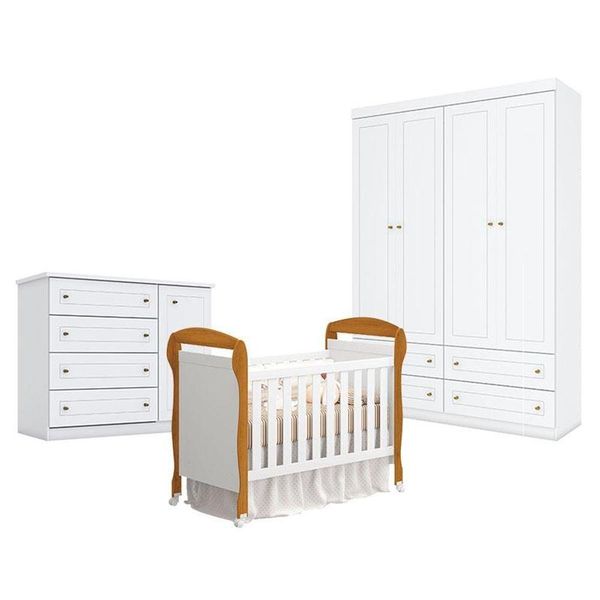 Quarto De Bebê Americano 4 Portas Com Berço Danny Branco Acetinado Savana Reller - Henn.
