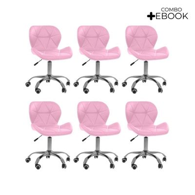 Kit 6 Cadeiras Office Eiffel Slim Ajustável Oficial Rosa