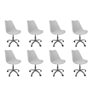 Kit 8 Cadeiras Office Base Cromada Com Rodizio Giratória Saarinen Branco