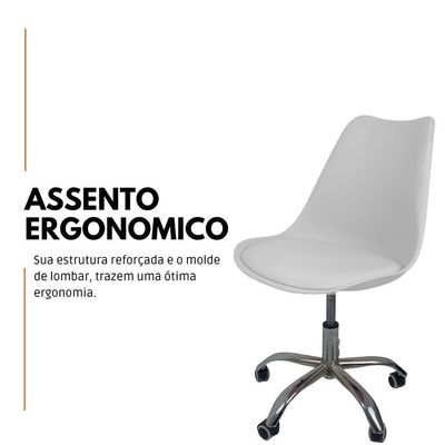 Kit 8 Cadeiras Office Base Cromada Com Rodizio Giratória Saarinen Branco