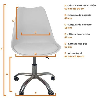 Kit 8 Cadeiras Office Base Cromada Com Rodizio Giratória Saarinen Branco