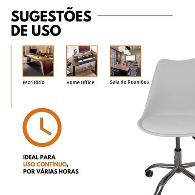 Kit 8 Cadeiras Office Base Cromada Com Rodizio Giratória Saarinen Branco