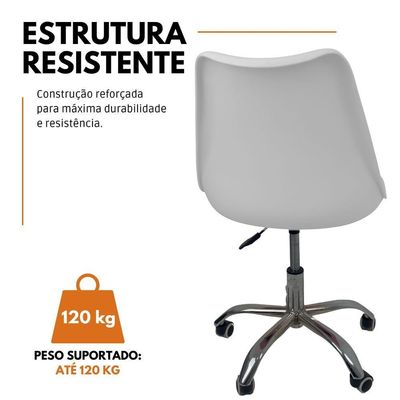Kit 8 Cadeiras Office Base Cromada Com Rodizio Giratória Saarinen Branco