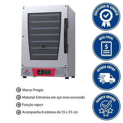 Forno Turbo Elétrico Progás Prp-008 Plus Vermelho 8 Esteiras Com Vapor 220V P45080
