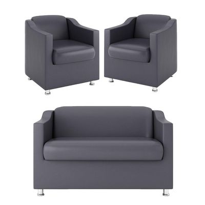Kit Sofá Namoradeira Reforçada Tilla + 02 Poltronas cinza