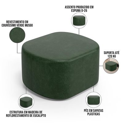 Puff Decorativo Orgânico para Living Quarto 70cm Doha W01 Couríssimo Verde Musgo - Lyam Decor