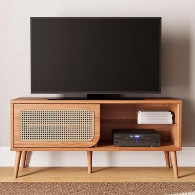 Rack Para Sala de Estar TV 55 Pol Porta Tela Natural 135cm Mahal D03 Freijó - Lyam Decor