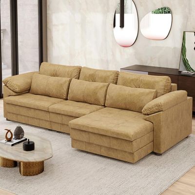 Sofá Retrátil Para Sala de Estar 4 Lugares 332cm Riza S03 Couro Soft Bege - Lyam Decor