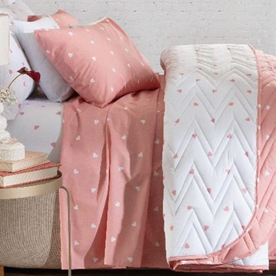 Jogo de Cama Duplo Queen 4 Peças Percal 180 Fios Coração Rose Sonhare Prata - Sultan