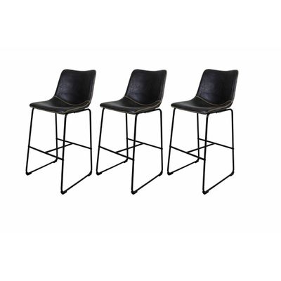 Kit 3 Banquetas Munich Estofadas Pretas com Encosto