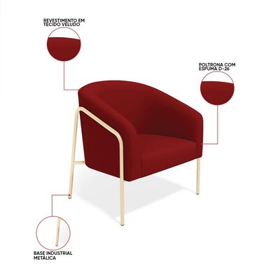 Poltrona Sala Decorativa Kit 2 Stella Base Alta Tubo Champanhe Veludo D03 - D'Rossi Mostarda