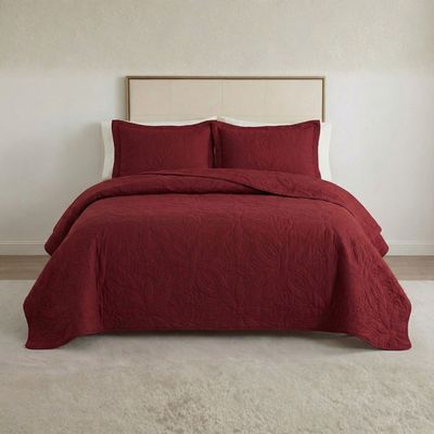 Cobre Leito Colcha Casal Domus Dupla Face 03 Peças - Vermelho - 100% Poliéster