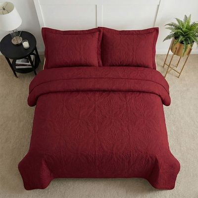 Cobre Leito Colcha Casal Domus Dupla Face 03 Peças - Vermelho - 100% Poliéster