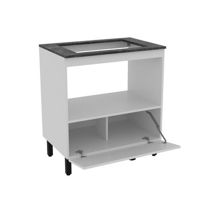 Balcão Cozinha Cooktop 4 Bocas Branco com 1 Porta Basculante e Nicho Para Forno ou Forno-Microondas BL3315