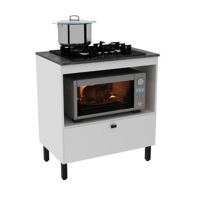 Balcão Cozinha Cooktop 4 Bocas Branco com 1 Porta Basculante e Nicho Para Forno ou Forno-Microondas BL3315