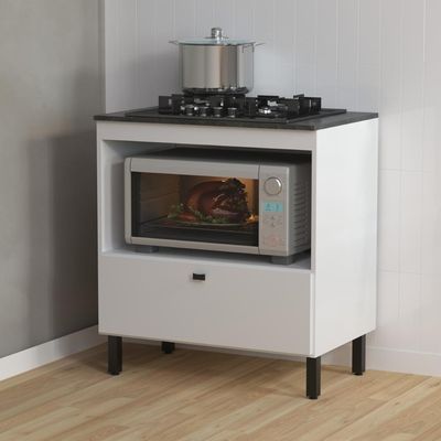 Balcão Cozinha Cooktop 4 Bocas Branco com 1 Porta Basculante e Nicho Para Forno ou Forno-Microondas BL3315
