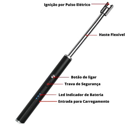 Acendedor Elétrico Isqueiro Fogão (Preto)