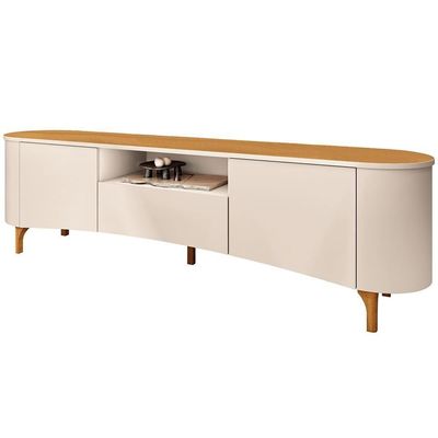 Rack Para Sala De Estar Tv 80 Pol Orgânico 201cm Martina B01 Off White Cinamomo - Lyam Decor
