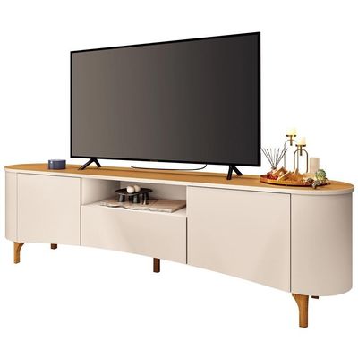 Rack Para Sala De Estar Tv 80 Pol Orgânico 201cm Martina B01 Off White Cinamomo - Lyam Decor