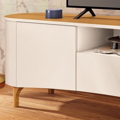 Rack Para Sala De Estar Tv 80 Pol Orgânico 201cm Martina B01 Off White Cinamomo - Lyam Decor