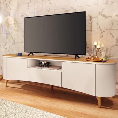 Rack Para Sala De Estar Tv 80 Pol Orgânico 201cm Martina B01 Off White Cinamomo - Lyam Decor