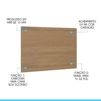 Painel Cabeceira Cama Box Solteiro 90x60cm Menu Móveis Carvalho