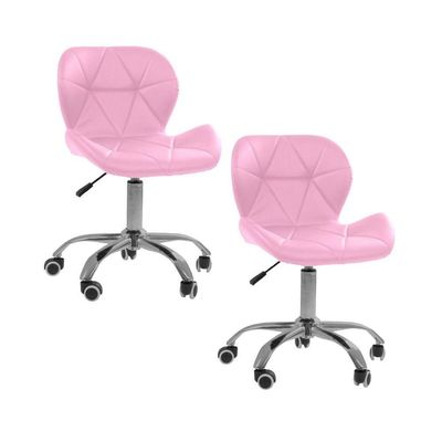 Kit 02 Cadeiras Giratórias Office Eiffel Slim Oficial Rosa