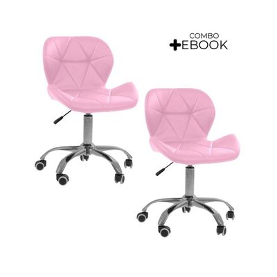 Kit 02 Cadeiras Giratórias Office Eiffel Slim Oficial Rosa
