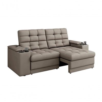 Sofá Confort Premium 2,05m Assento Retrátil/reclinável Porta Copos E Usb Suede Capuccino - Xflex Sofas