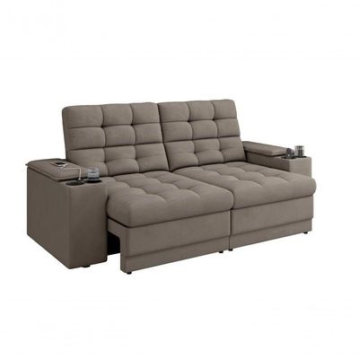 Sofá Confort Premium 2,05m Assento Retrátil/reclinável Porta Copos E Usb Suede Capuccino - Xflex Sofas