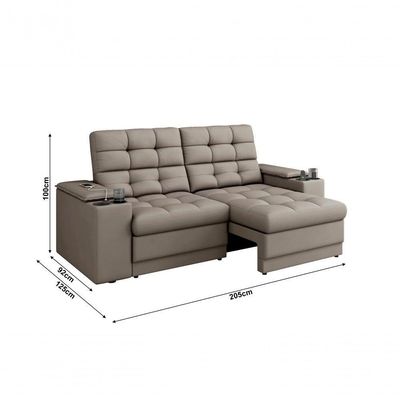 Sofá Confort Premium 2,05m Assento Retrátil/reclinável Porta Copos E Usb Suede Capuccino - Xflex Sofas