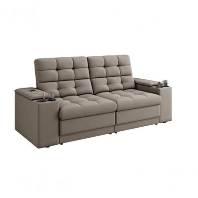 Sofá Confort Premium 2,05m Assento Retrátil/reclinável Porta Copos E Usb Suede Capuccino - Xflex Sofas