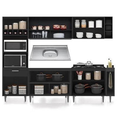 Armário De Cozinha Cp07 Com Pia 100cm Pérola Z34 Preto - Mpozenato