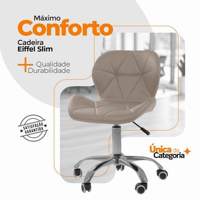 Cadeira Office Eiffel Slim Base Giratória Oficial Bege