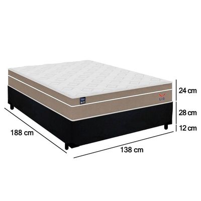 Cama Box Casal Suede + Colchão Lis Molas Ensacadas Superpocket Plumatex 138cm – Suporta Até 120 Kg Por Pessoa Cor:preto