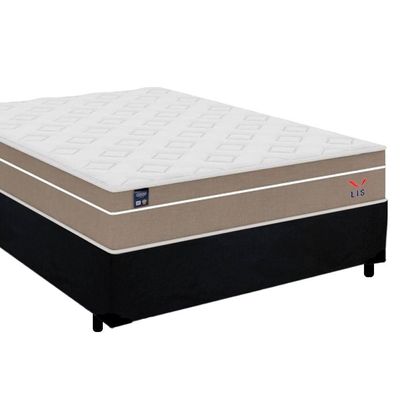 Cama Box Casal Suede + Colchão Lis Molas Ensacadas Superpocket Plumatex 138cm – Suporta Até 120 Kg Por Pessoa Cor:preto