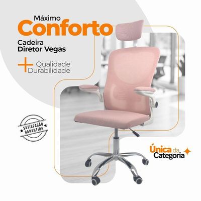Cadeira De Escritório Diretor Oficial Vegas Com Apoio Rosa E Branco 1