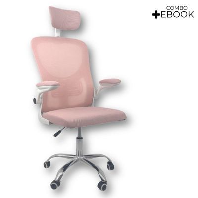 Cadeira De Escritório Diretor Oficial Vegas Com Apoio Rosa Branco