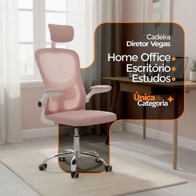 Cadeira De Escritório Diretor Oficial Vegas Com Apoio Rosa Branco