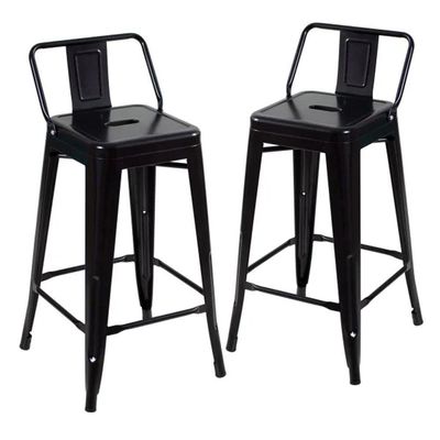 Kit 2 Banquetas Altas Industriais Pretas Em Aço 76cm Com Encosto – Iron Tolix