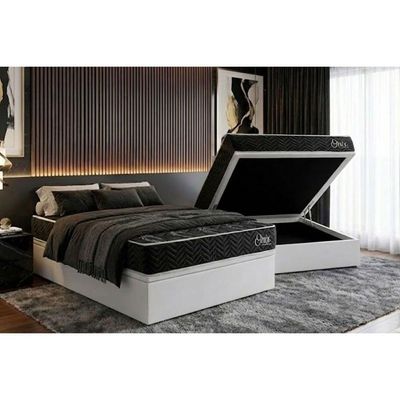 Cama Box Baú Casal + Colchão Ortopédico Kappesberg D28 Anatômico Onix + Base Crc Corano White