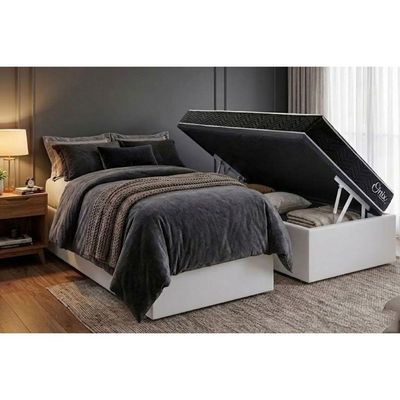 Cama Box Baú Casal + Colchão Ortopédico Kappesberg D28 Anatômico Onix + Base Crc Corano White